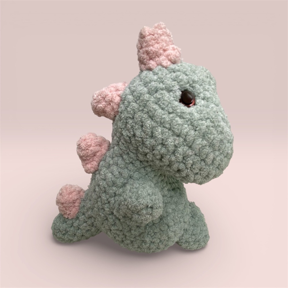 Handmade Crocheted Stuffed Dinosaur Plush Toy Kids Green Pink Adorable‎